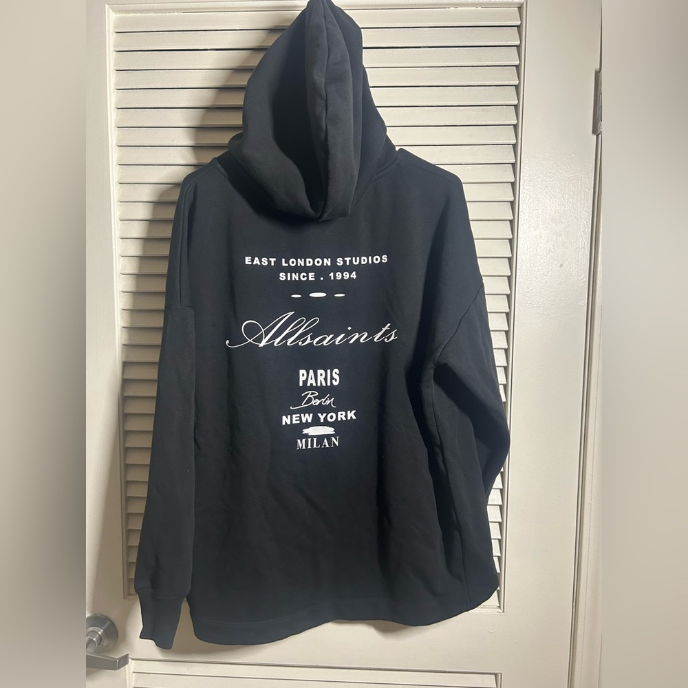 All Saints Black Logo Hoodie Size Small - Picture 2 of 3